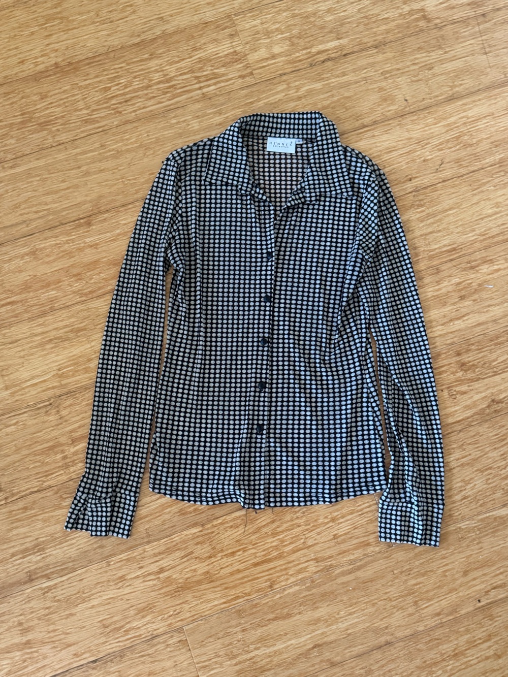 Hennes Collection black white polka dot semi sheer button up blouse